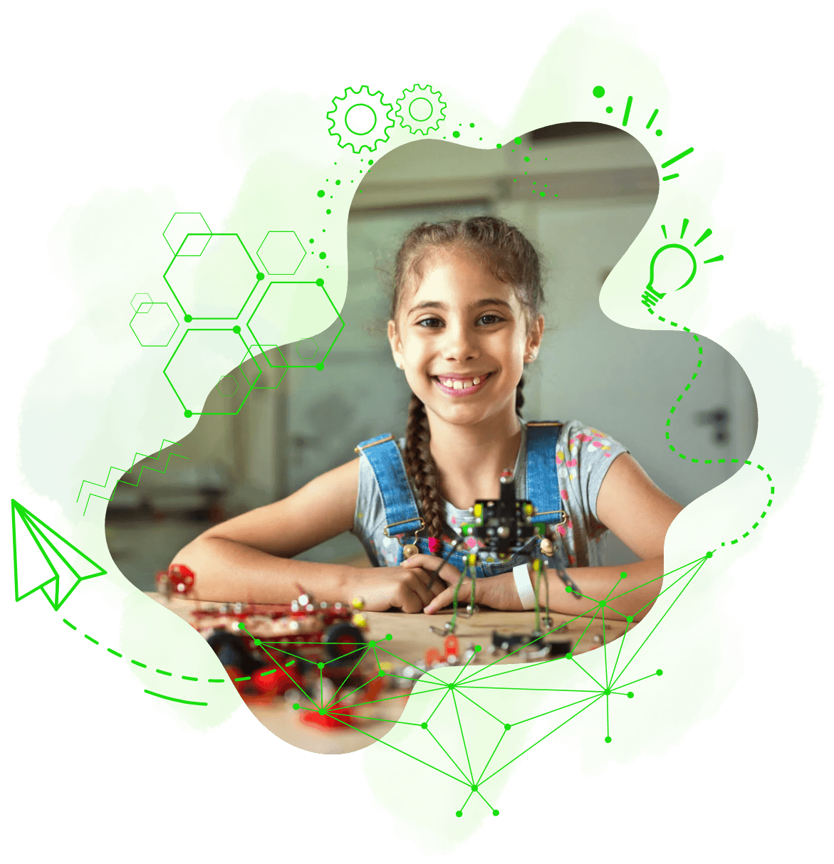 Criança montando robô